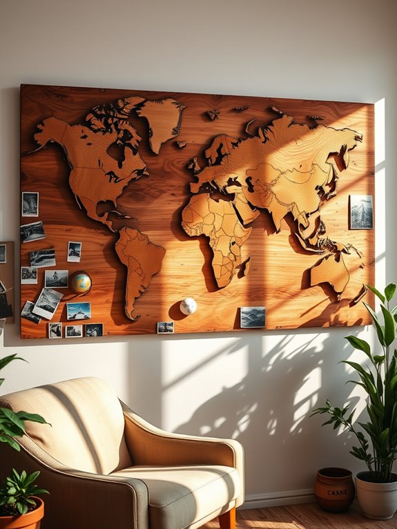 artistic wooden map decor