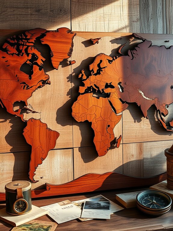 artistic wooden world map