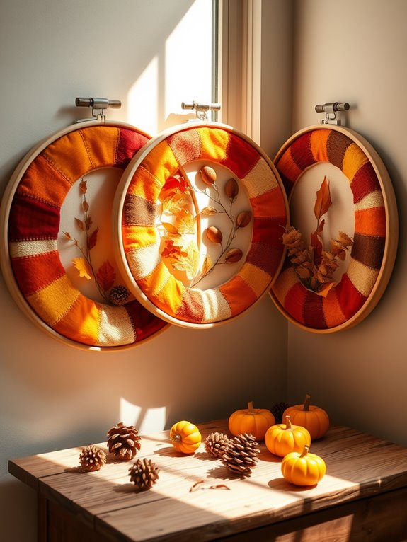 autumn themed fabric hoops