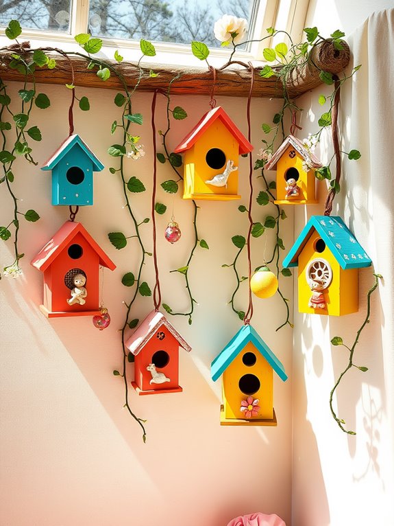 charming artful birdhouse display