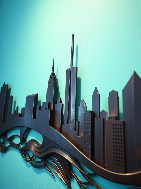 city skyline metal art