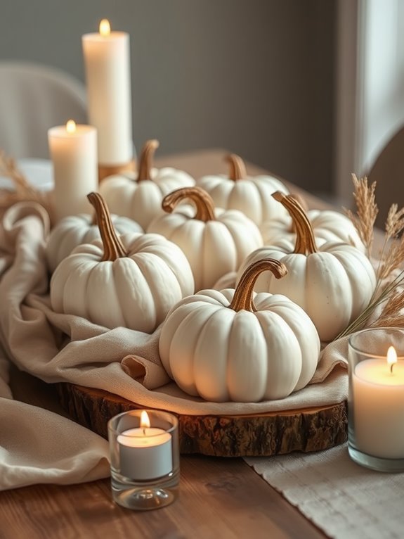 elegant neutral pumpkin arrangements