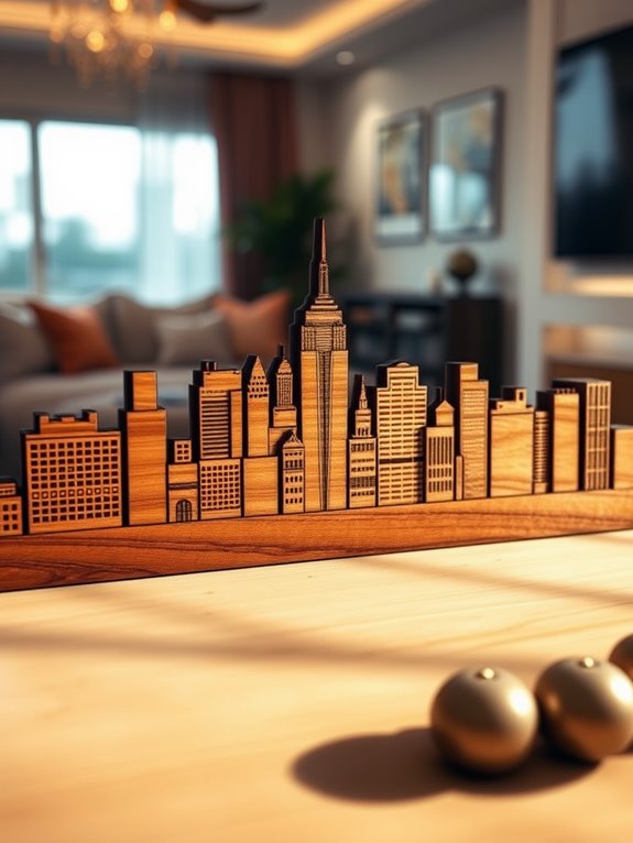 engraved skyline wooden decor