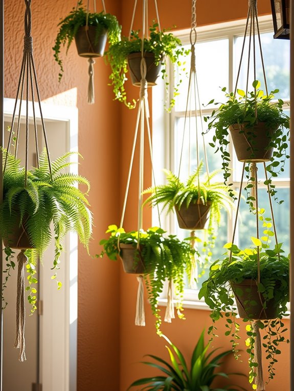 greenery filled hanging planters