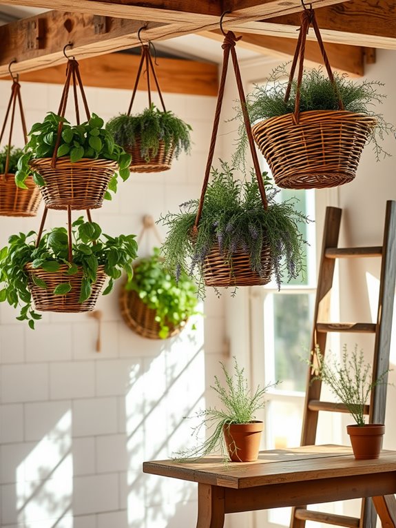 herbs in decorative baskets