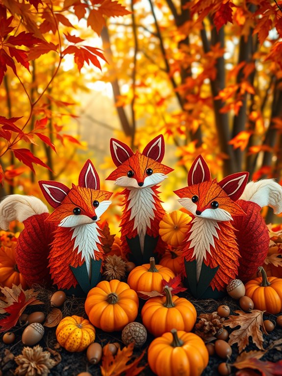 joyful foxes among leaves