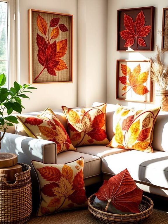 leaf printed textured pillows