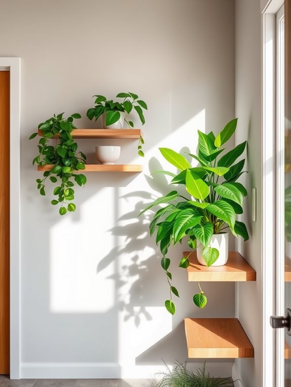 plants on floating shelves