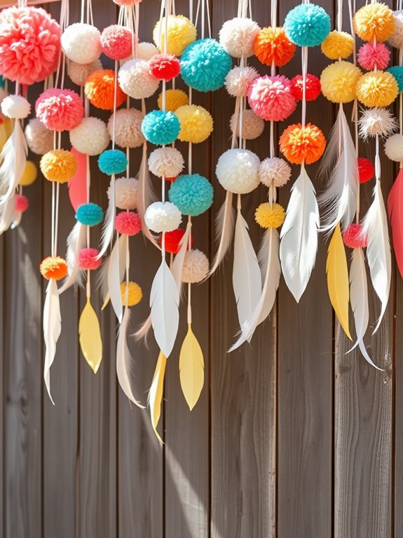 pom pom and feather decorations