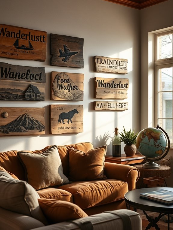 rustic wooden travel signs