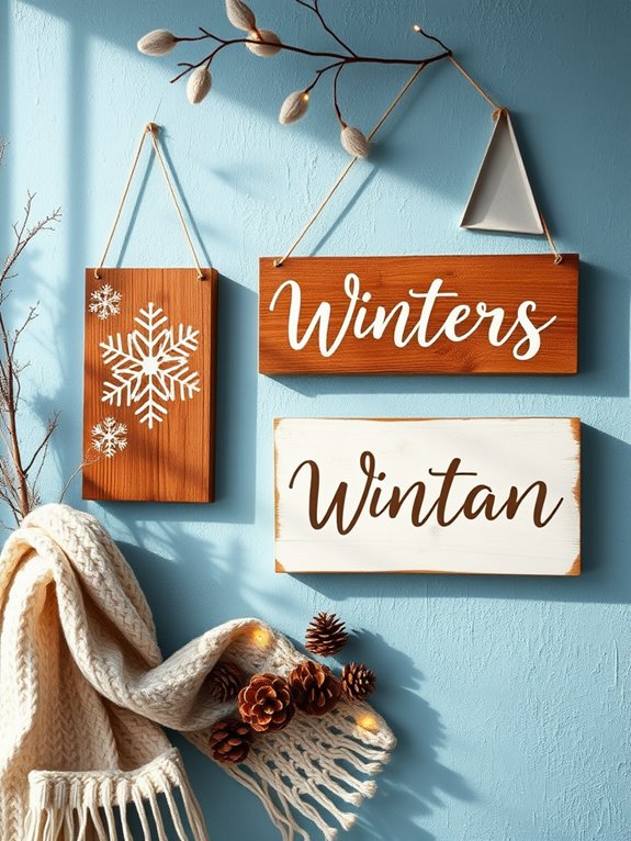 winter themed stenciled decorations