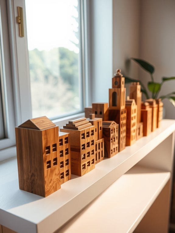 wooden city skyline display