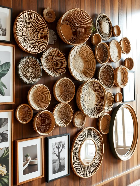 baskets enhance gallery wall