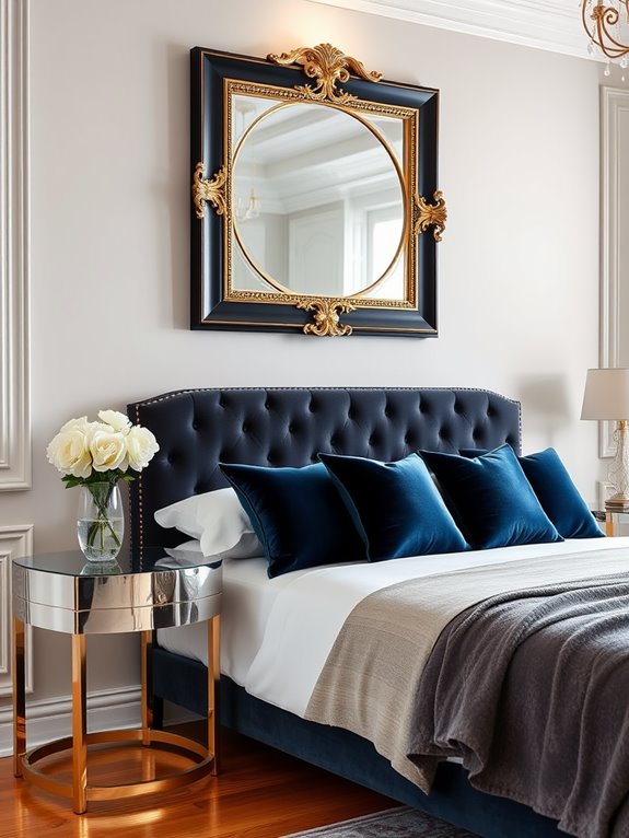 chic bedroom black mirrors