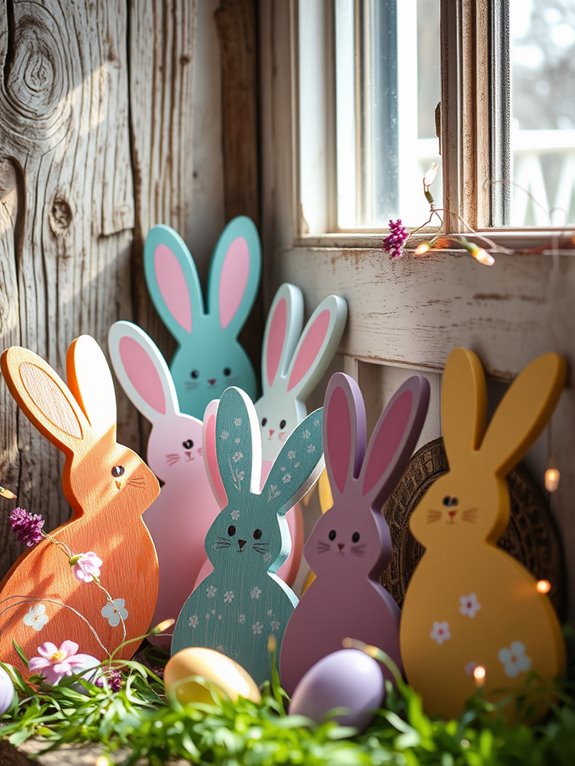 colorful carved bunny figures