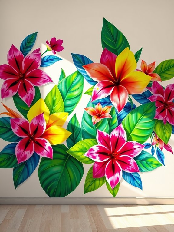 colorful tropical flower mural