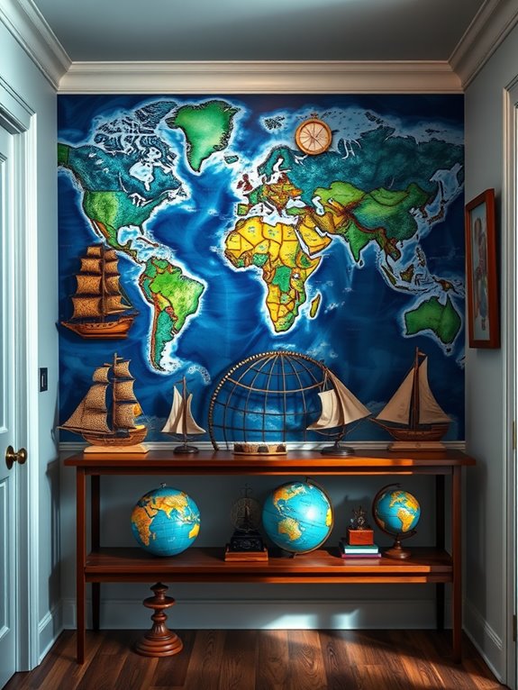 colorful world map mural