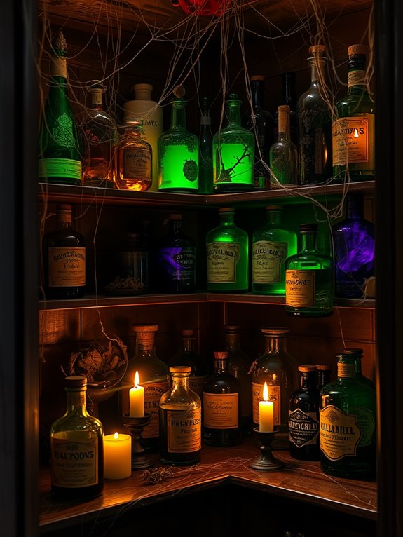 creepy potion bottle display
