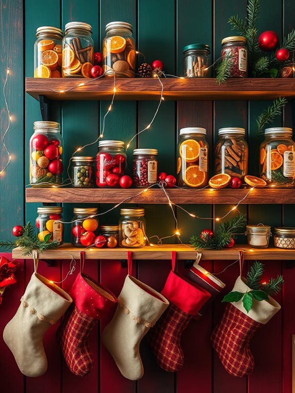festive seasonal shelf arrangements