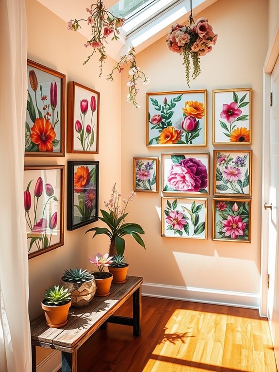 floral themed wall art display