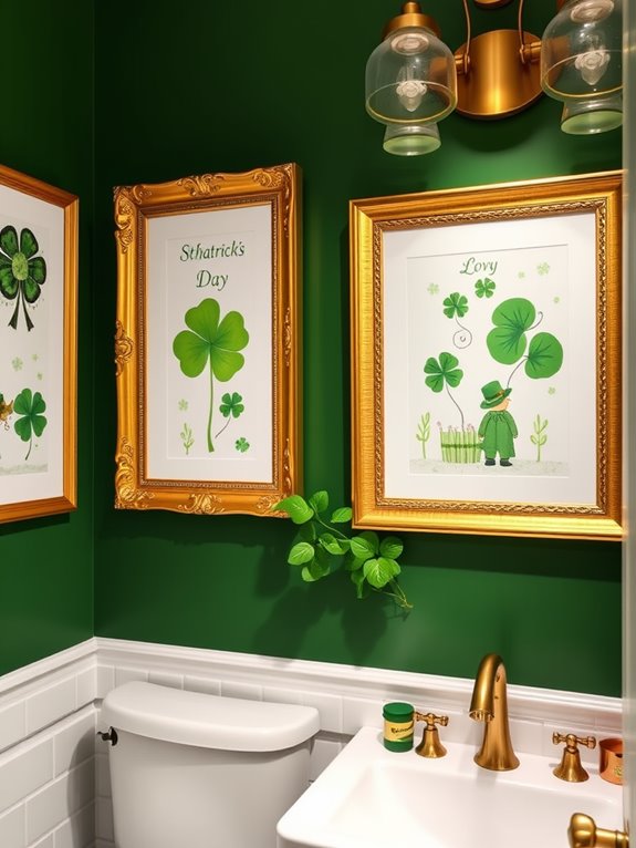 framed green and gold artwork