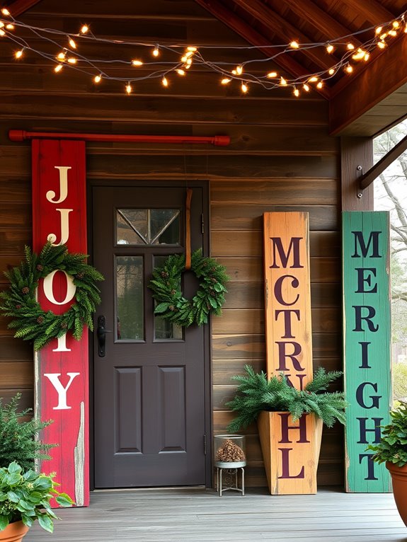 holiday greetings wooden signs