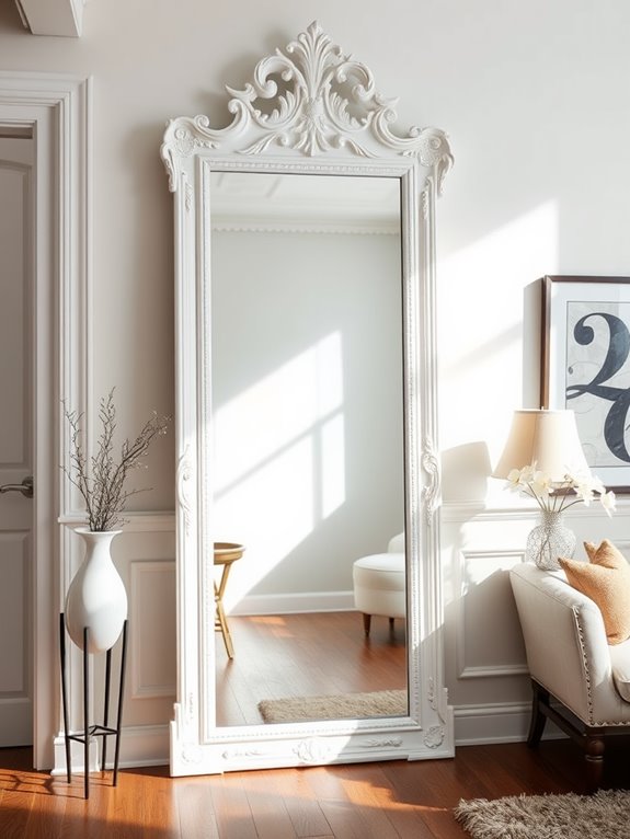 large white framed mirror