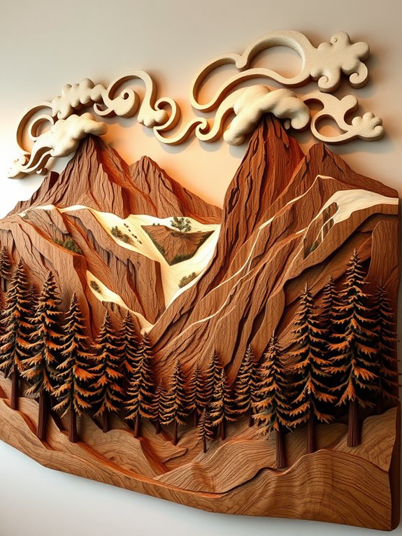 mountain landscape wood carving