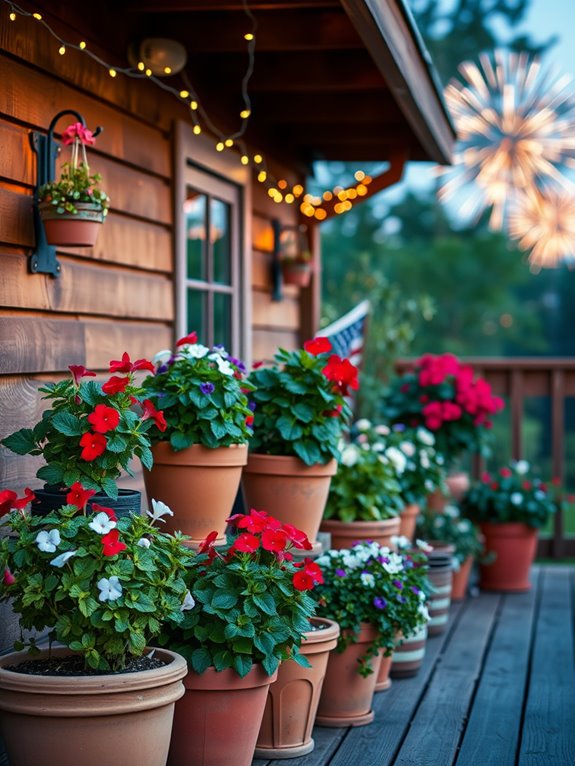 patriotic colored potted plants