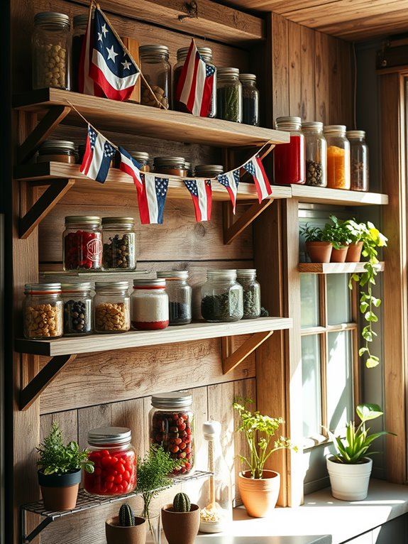 patriotic rustic shelf decor