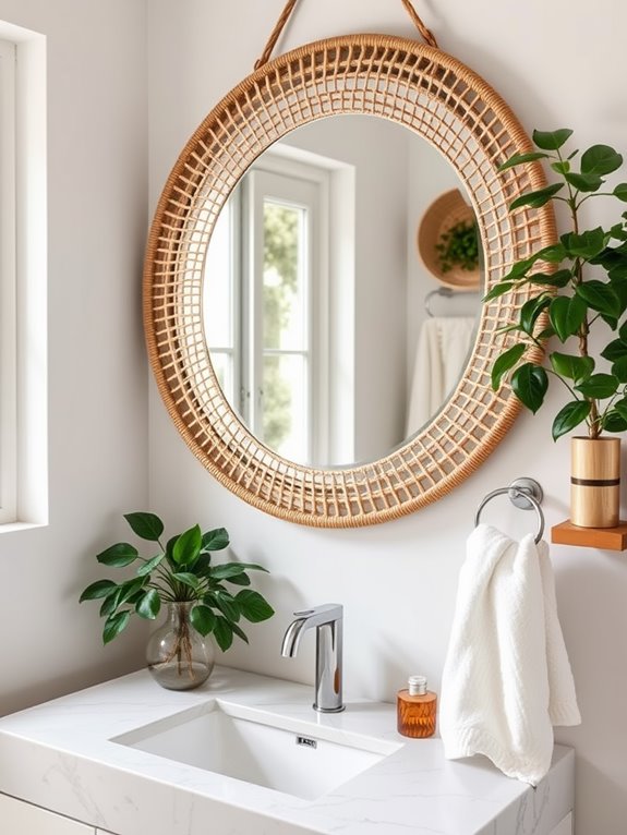 rattan mirrors enhance bathrooms