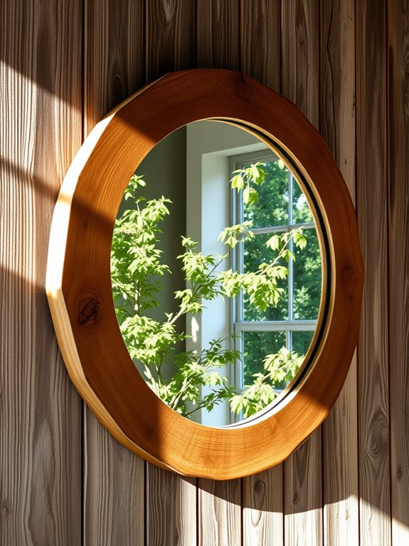 rustic circular wooden mirror