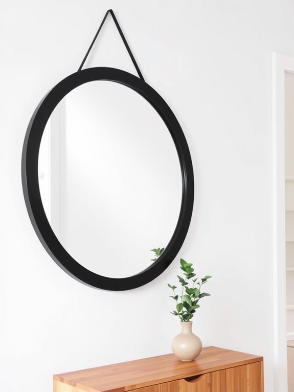 sleek black oval mirror