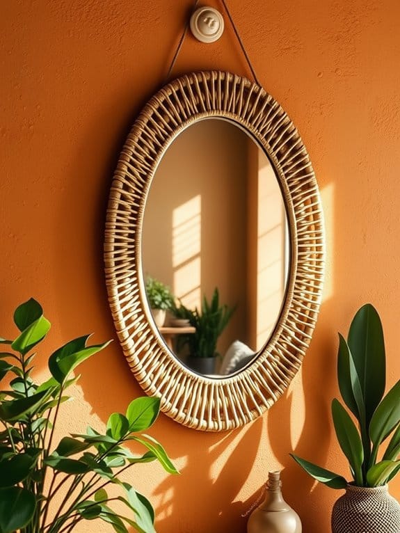 stylish oval rattan mirror