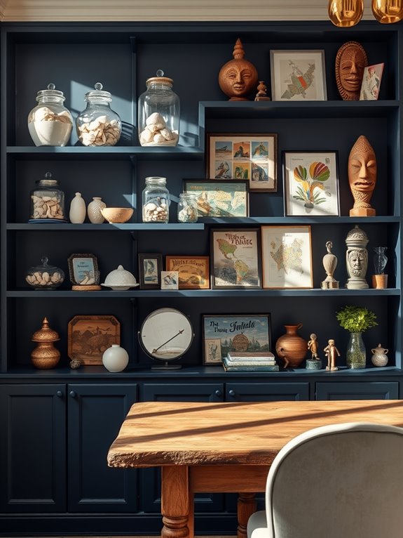 travel souvenirs on shelves