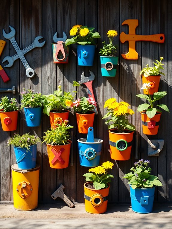 vibrant planters with symbols
