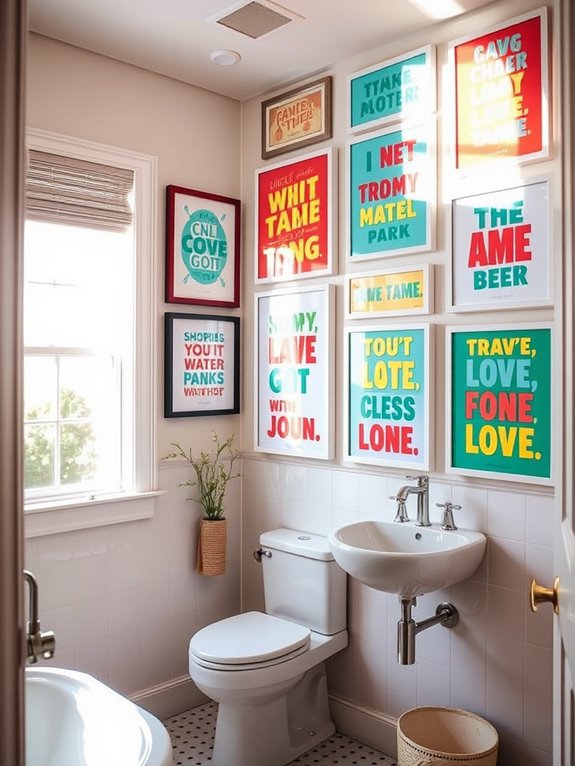 whimsical lettering artworks displayed