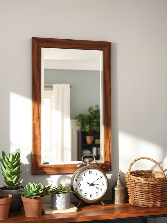 wooden framed mirror decor